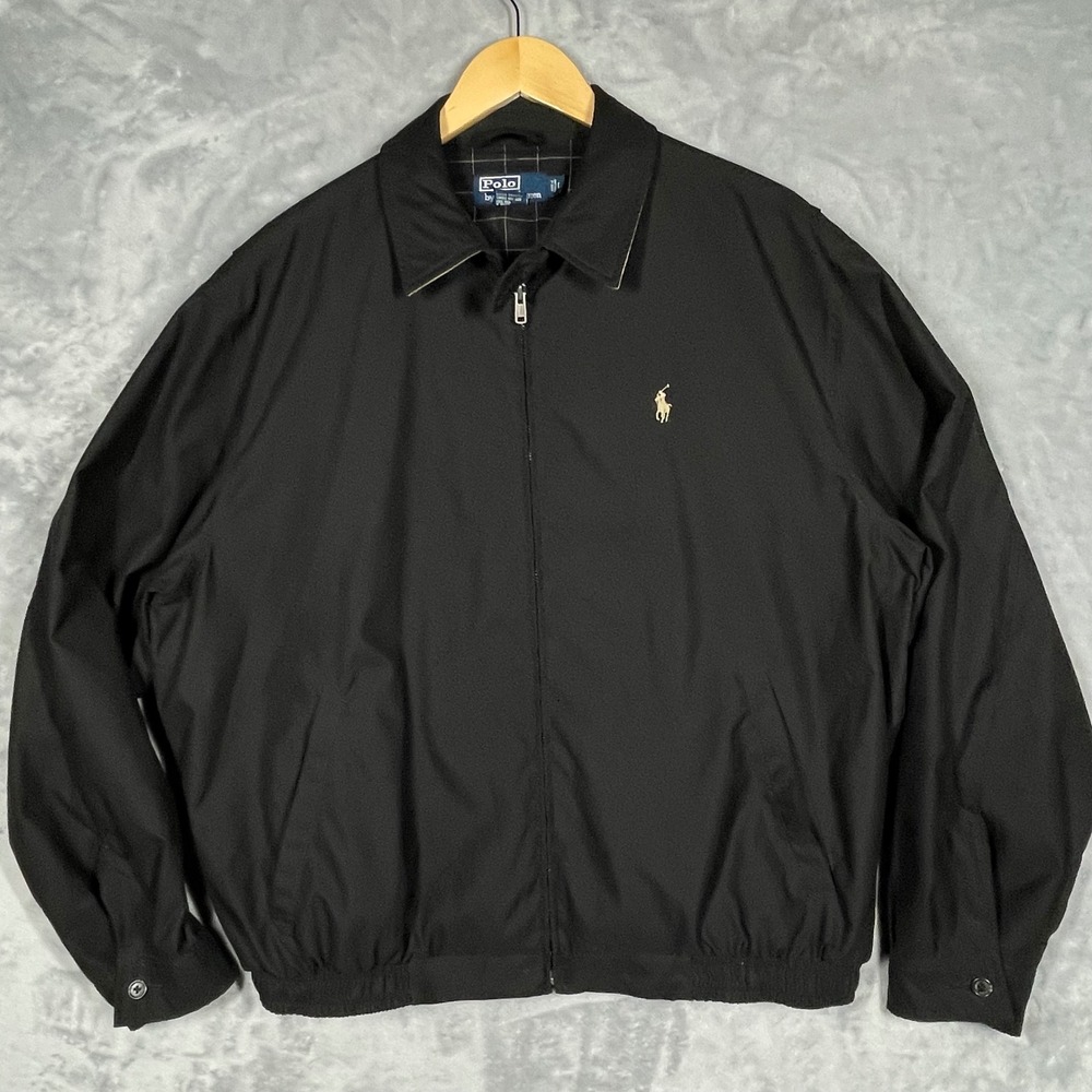 Polo Ralph Lauren Mens Black Harrington Jacket Windowpane Lining Size L